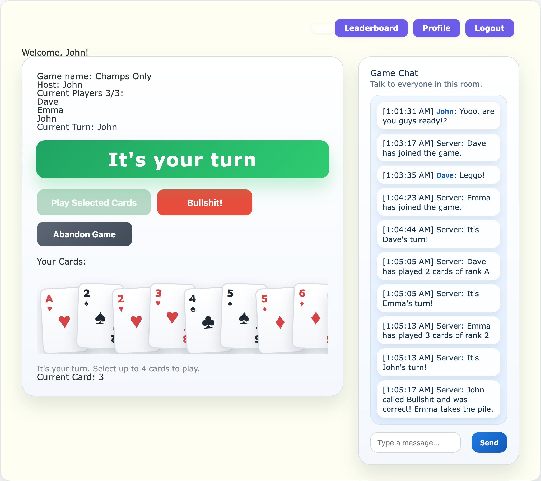 Bullshit Cardgame screenshot